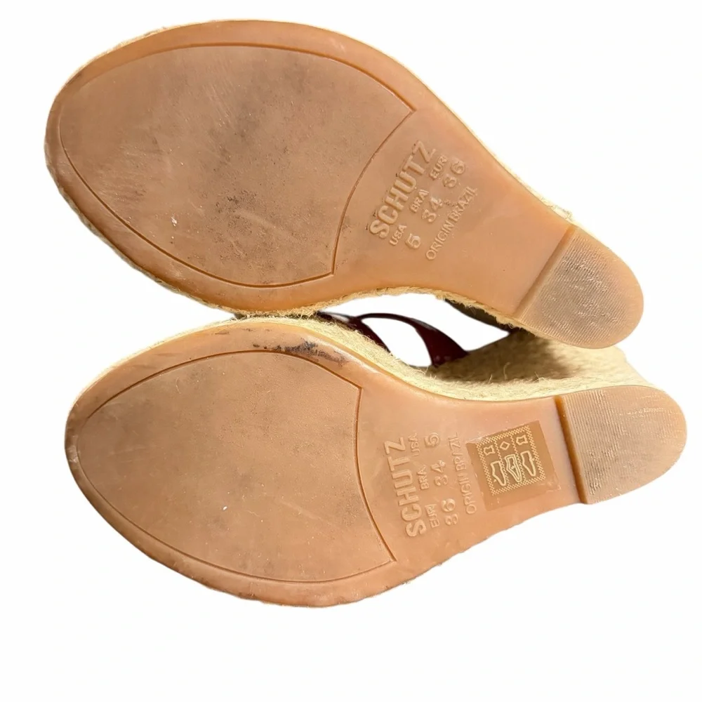 SCHUTZ Pink Orange Patent Leather Wedge Platform Espadrille‎ Sandals Womens 5